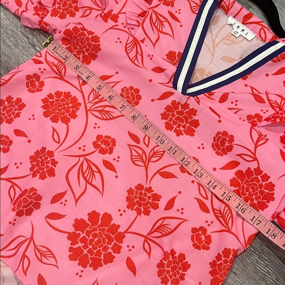 THML Pink Floral Boho Blouse Ruffle Sleeve Boutique Top NWOT xs - Picture 5 of 6